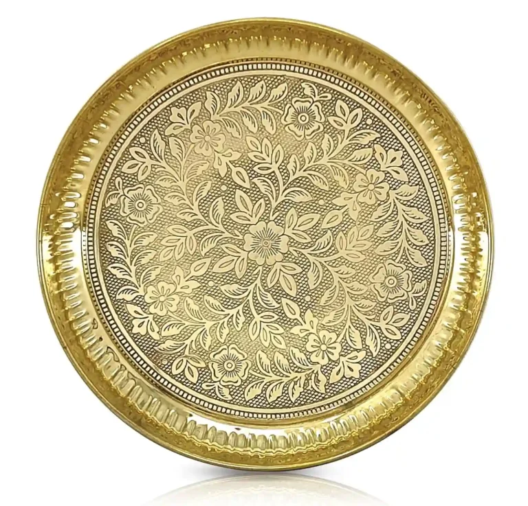 Brass Pooja Plate – Traditional 12 Inch Puja Thali | Handcrafted Arti Thali for Home, Office & Mandir – Dev Poojan