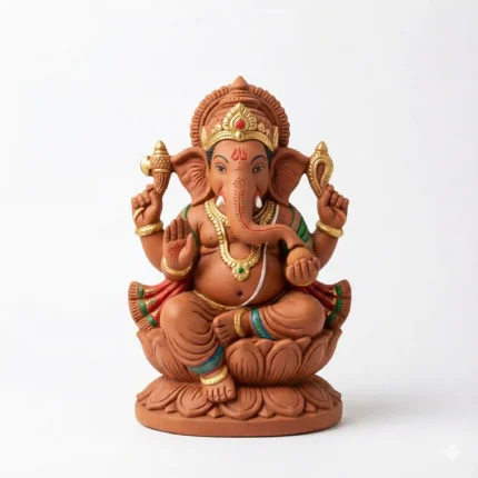 Dev Poojan Lord Ganesha Idol | Terracotta Finish Ganpati Murti